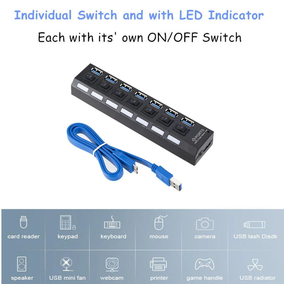 USB 3.0 Hub USB HUB Splitter Multi USB 3.0 Hub Multiple 4/7 Port Hub Splitter Wi