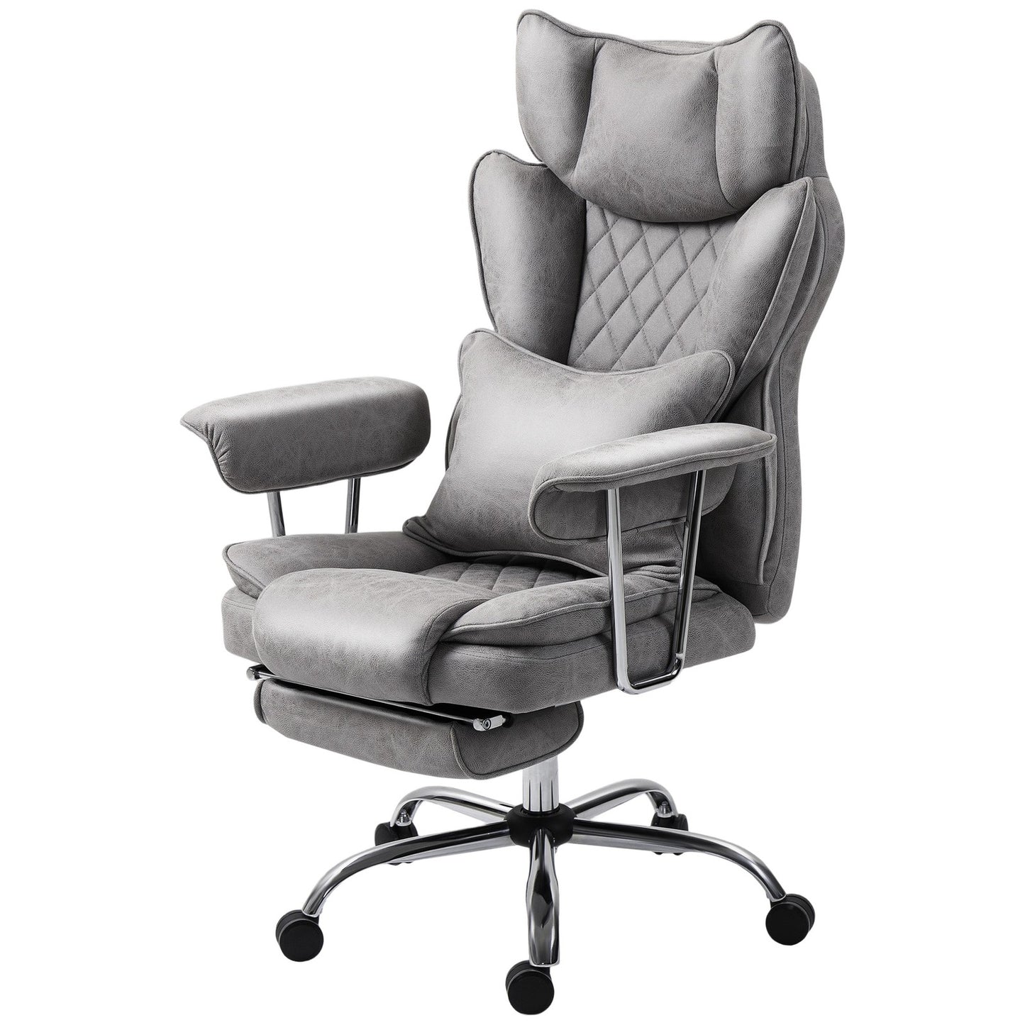 Home Office Chair, Leathaire Desk Chair with Lumbar Support Pillow, Grey