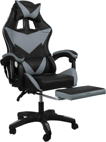 Swivel Gaming Chair PU Leather Home Office Chair W/ Footrest Computer PC Chair