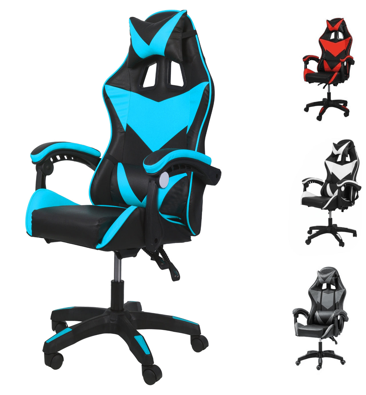 Swivel Gaming Chair PU Leather Home Office Chair W/ Footrest Computer PC Chair