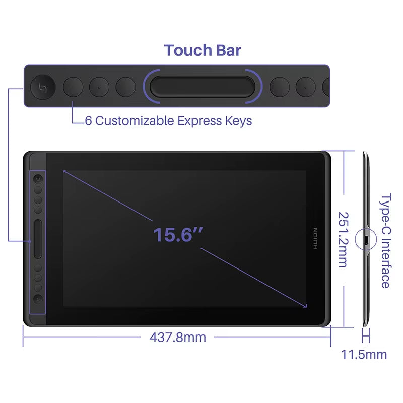 Kamvas Pro 16 Drawing Pen Tablet 15.6 Inch 120% Srgb Digital Graphic Tablet Pen Display Monitor with Tilt Function