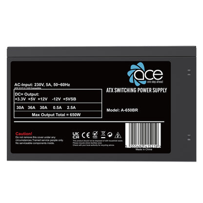Black 650W PSU Power Supply Computer Desktop PC ATX 12CM Fan PCI-E SATA UK