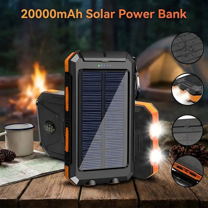 Portable Solar Power Bank 20000Mah Large Capacity Mobile Phone Charger with Flashlight Outdoor Emergency Power Bank for Phones