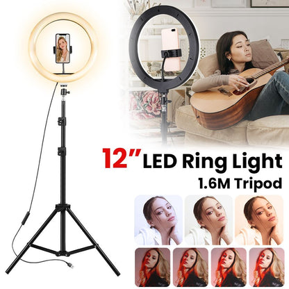 12" 14" Ring Light with Tripod Stand & Phone Holder Selfie Ring Light Live Video