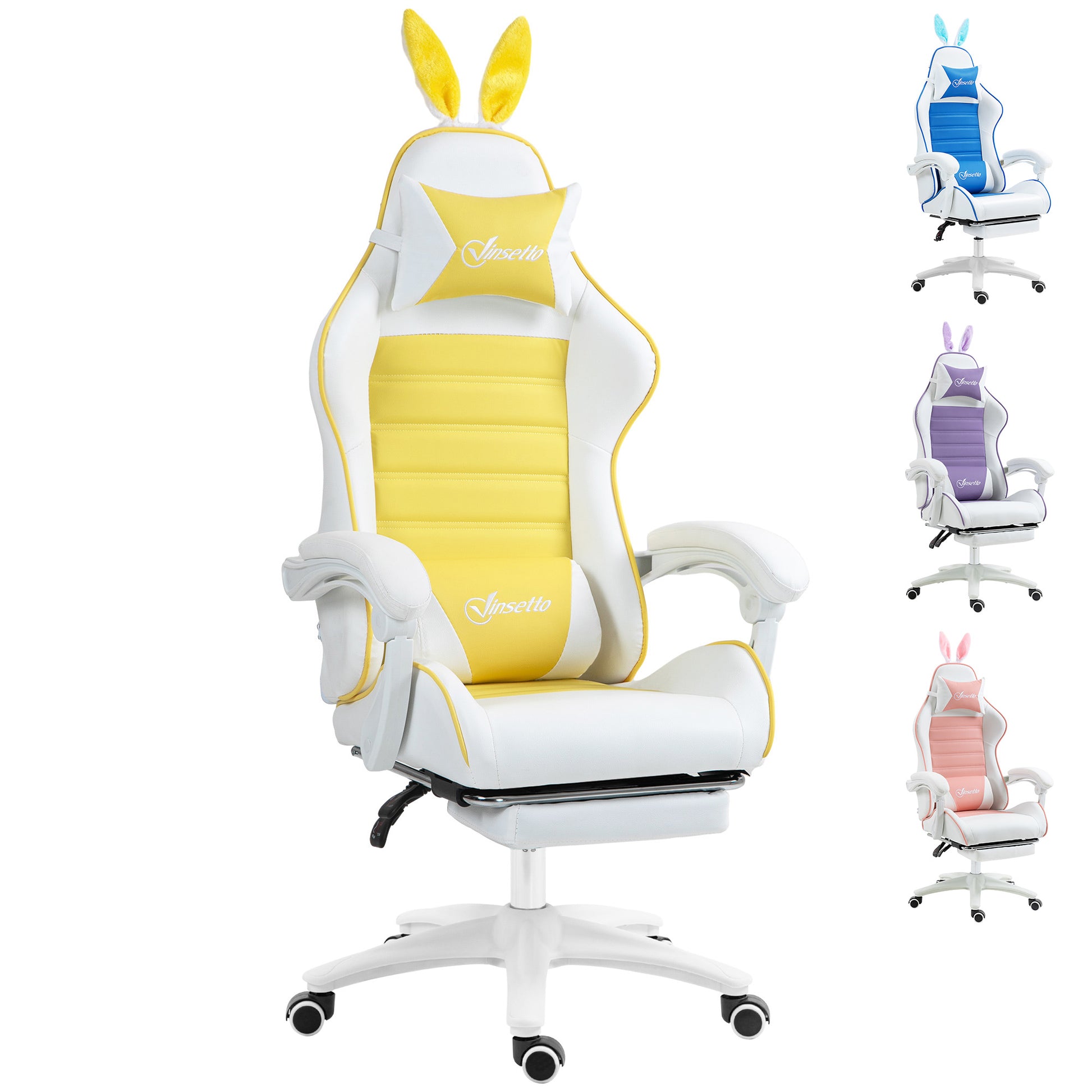 Racing Gaming Chair Reclining PU Leather Computer Chair with Headrest, Yellow