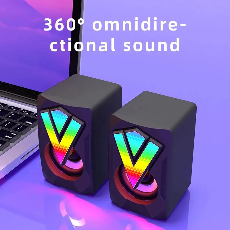 Computer Speakers PC Sound Box HIFI Stereo Microphone USB Wired with LED Light for Desktop Computer