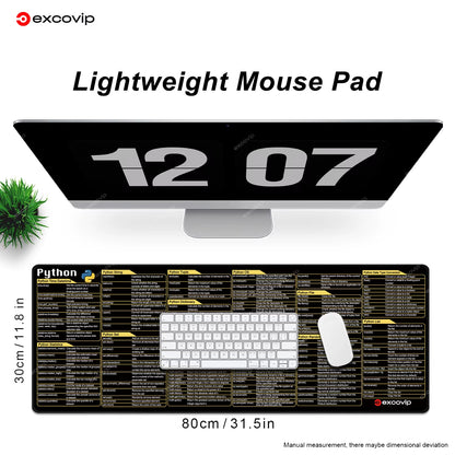 Python Programing Mouse Pad Large Shortcuts Cheat Sheet Keyboard Mousepad Stitched Edge Non-Slip Base Desk Mat for Engineer