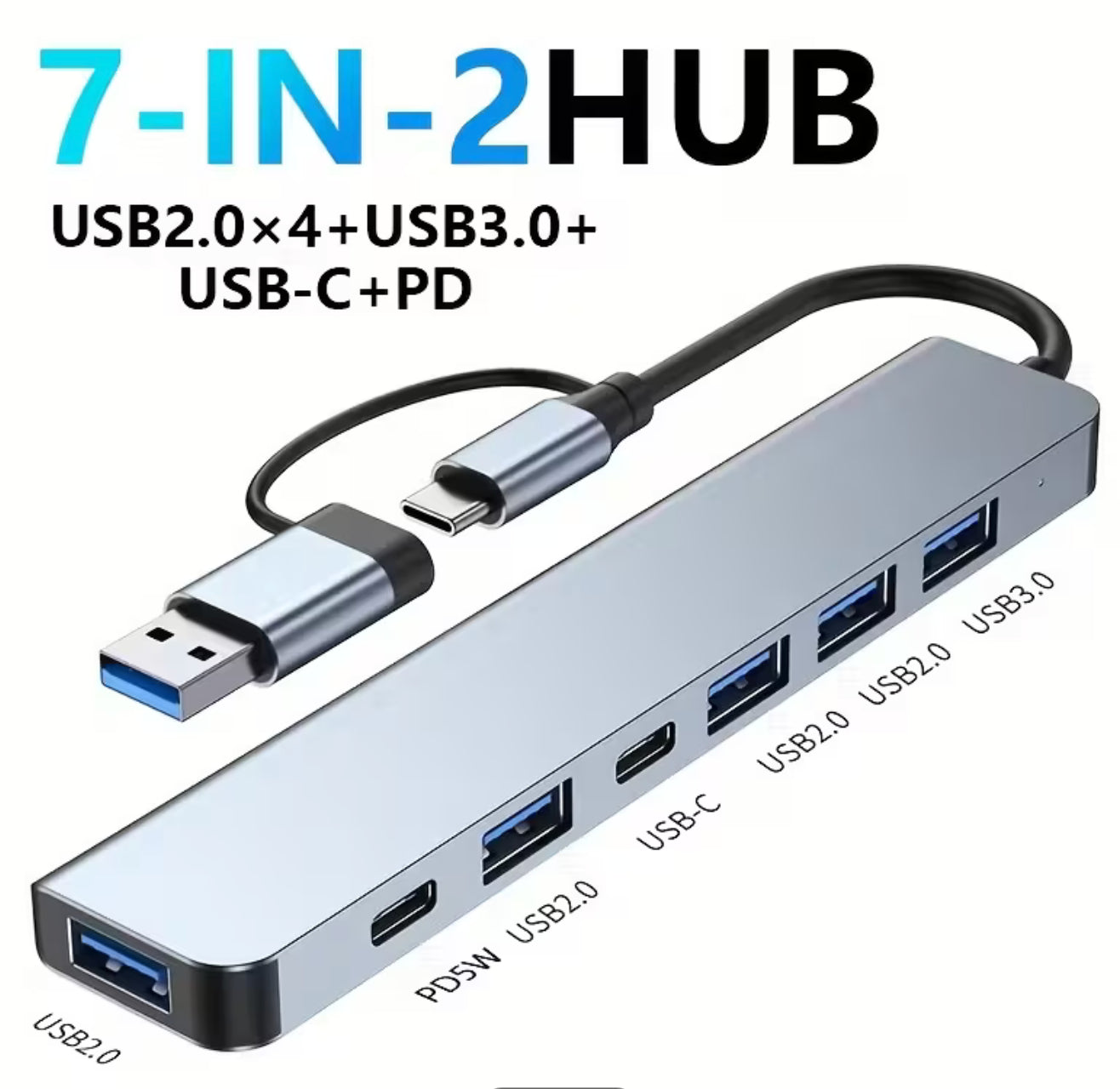 Docking Station 7-In-2 USB-C: 1X USB 3.0 + 4X USB 2.0, High-Speed for Pc/Tablets