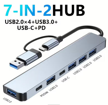 Docking Station 7-In-2 USB-C: 1X USB 3.0 + 4X USB 2.0, High-Speed for Pc/Tablets